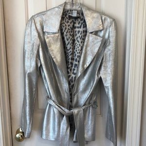 Joseph Ribkoff silver metallic tie jacket, Size 6